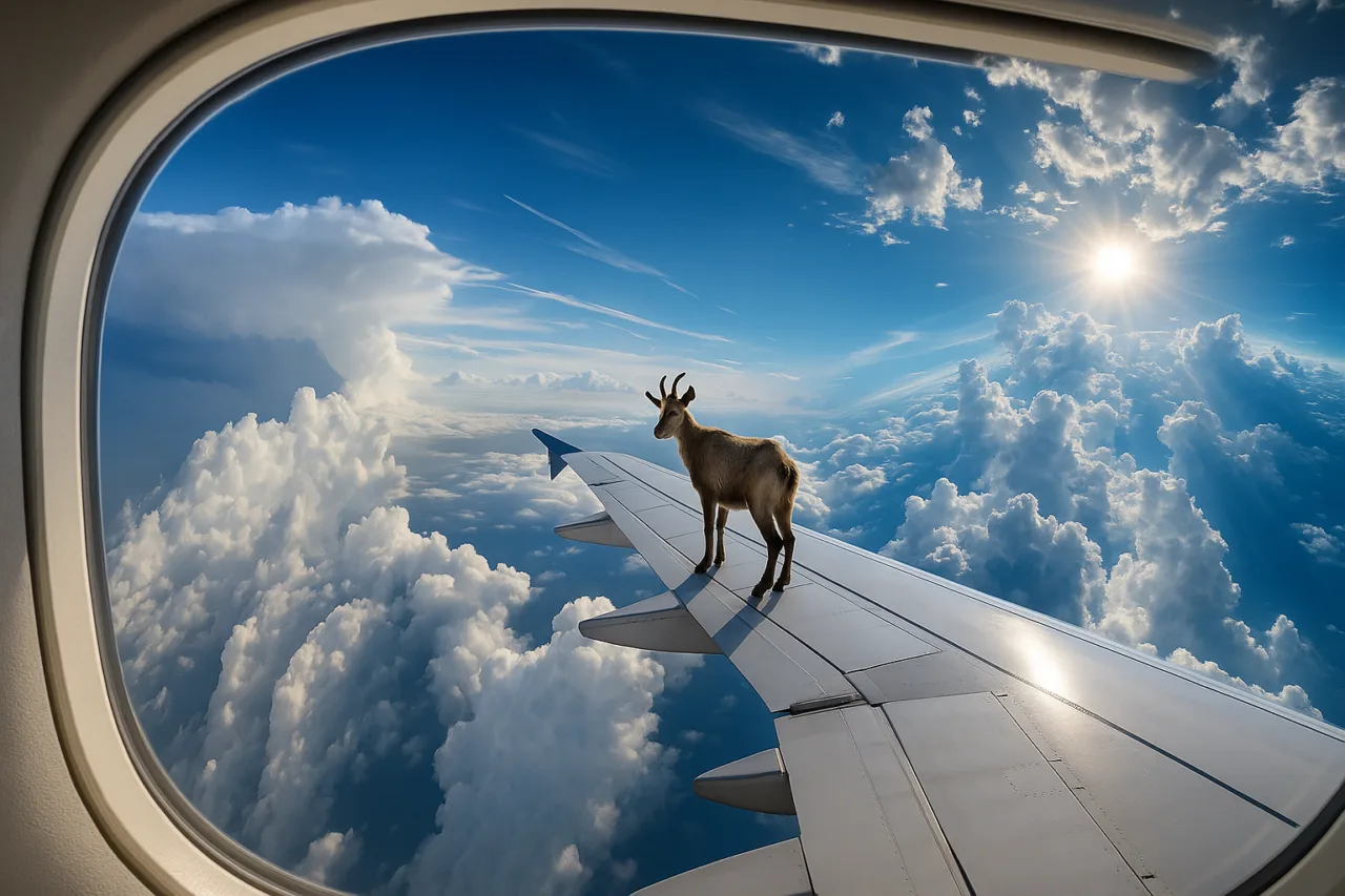 20250501 1249 Goat on Plane Wing remix 01jt5qcbzdfvt8bq3rssyx1ve5